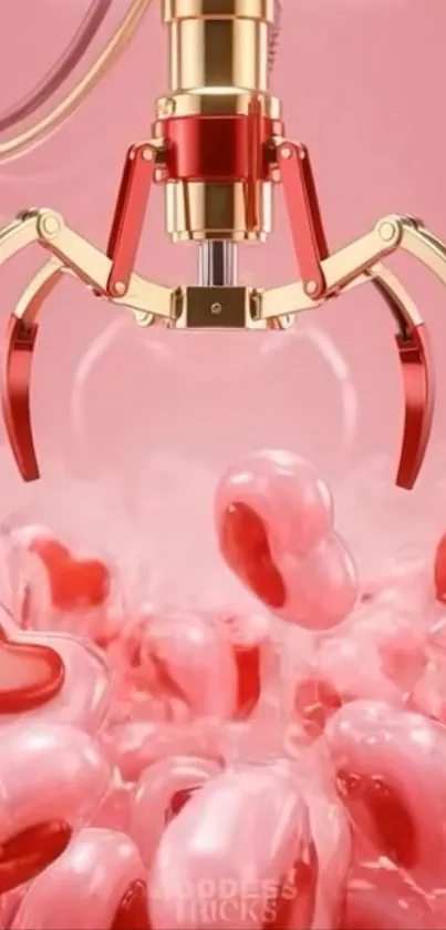 Pink claw machine with heart candies