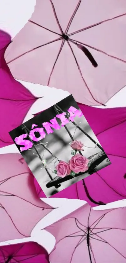 Pink floral umbrellas with roses wallpaper
