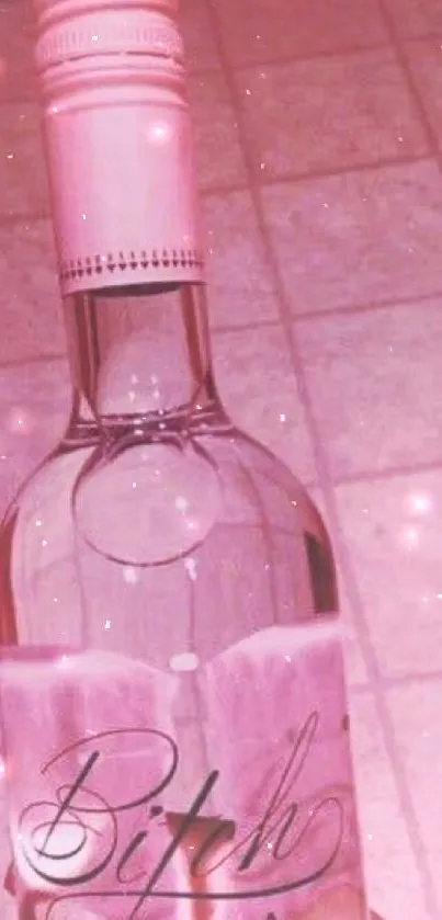 Pink vodka aesthetic wallpaper with bottle.