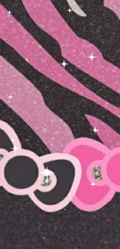 Pink zebra stripes with glitter and bows mobile wallpaper.