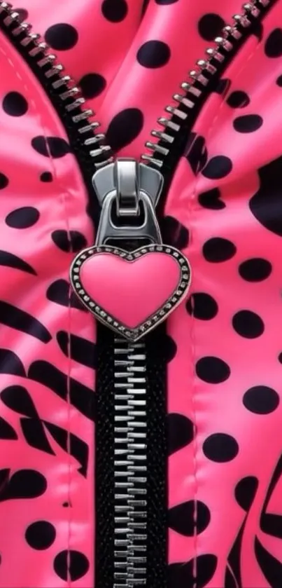 Pink zipper wallpaper with heart design