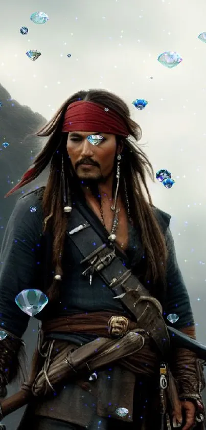 Pirate-themed mobile wallpaper with jewels.