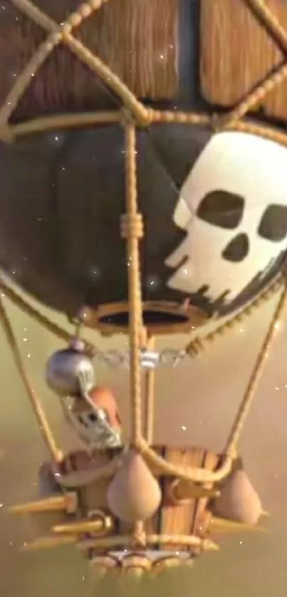 Pirate-themed hot air balloon with a skull design.