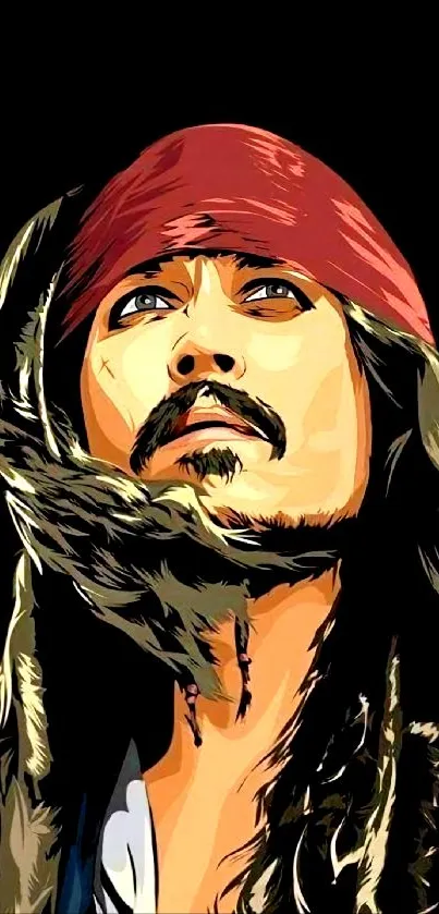 Illustrated pirate portrait wallpaper with a bold and artistic design.