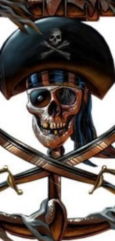 Pirate skull with crossed swords, nautical themed mobile wallpaper.