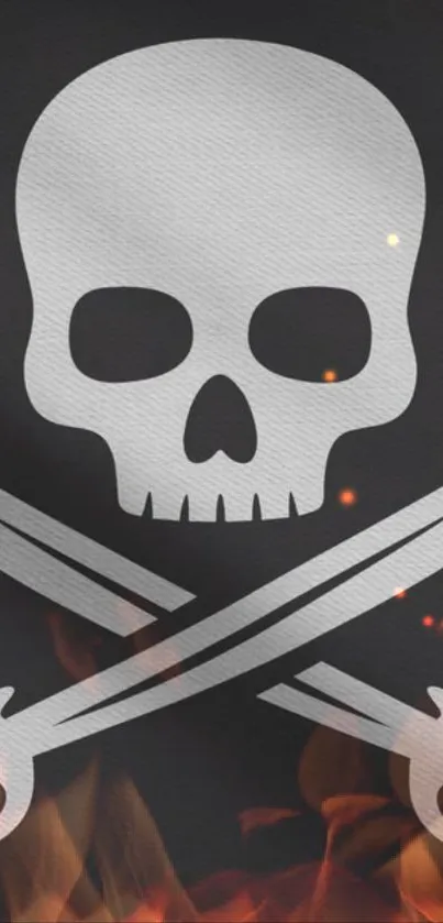 Pirate skull and crossbones with flames wallpaper.