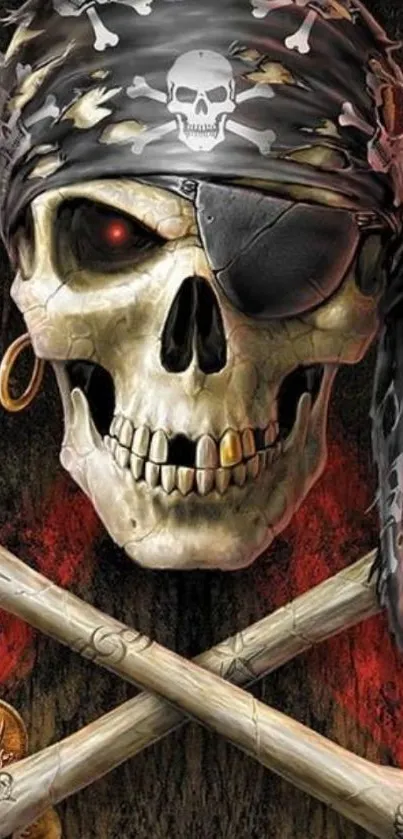 Pirate skull with bandana and eye patch wallpaper.