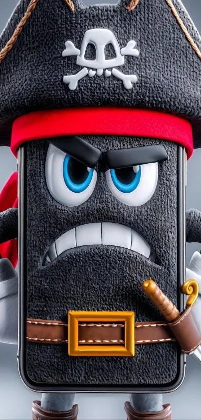 Pirate-themed smartphone character illustration.