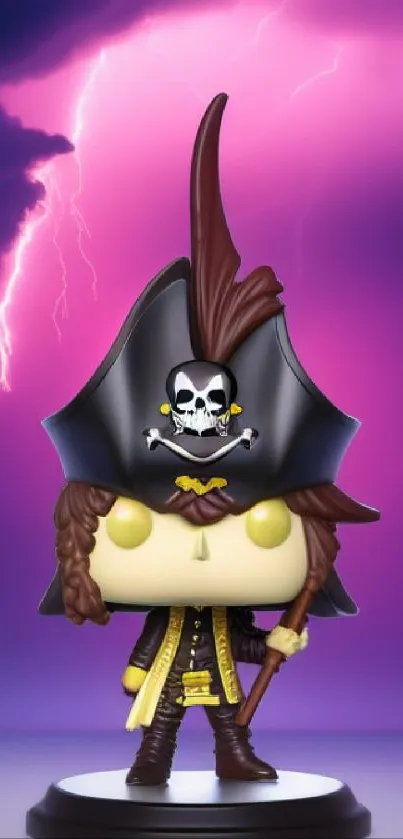 Pirate toy figure with a vivid lightning background.