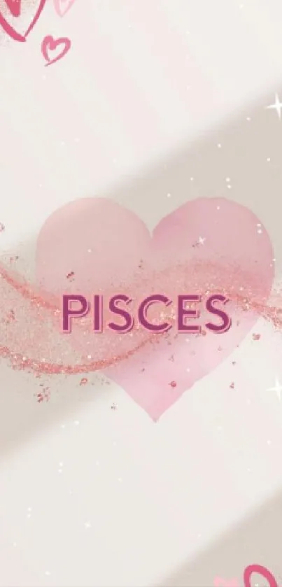 Pisces zodiac pink heart design on a mobile wallpaper.