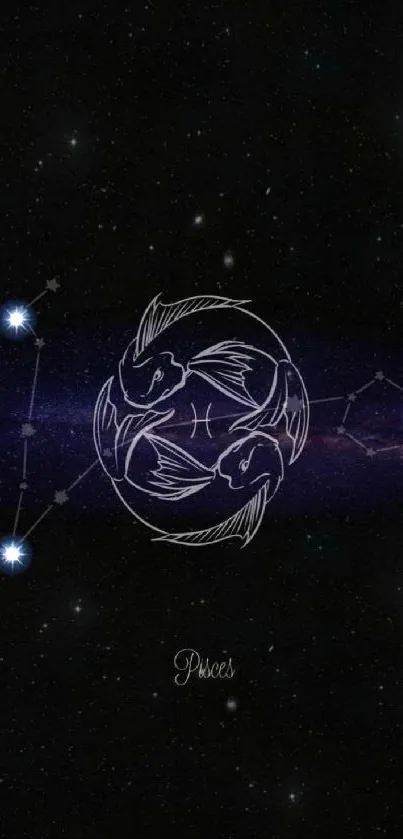 Pisces constellation with cosmic stars on mobile wallpaper.