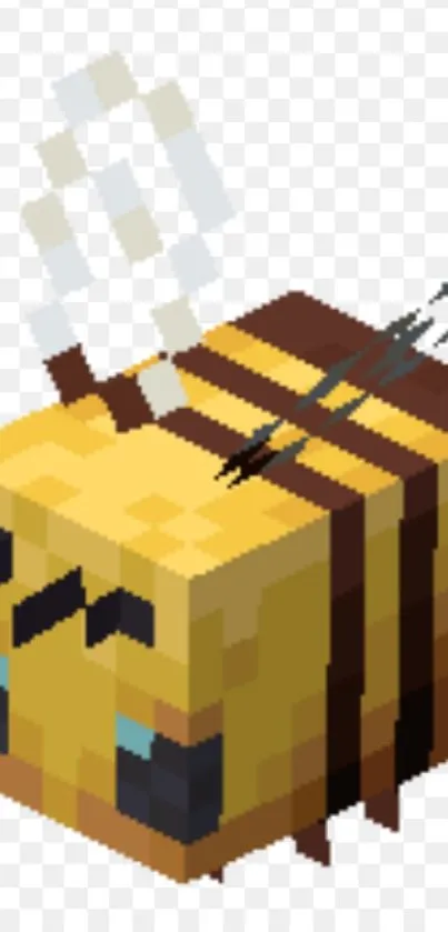 Pixel art bee design in cube style on mobile wallpaper.