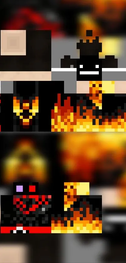 Pixel art wallpaper with fiery design.