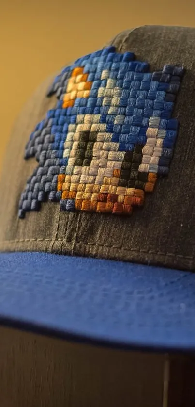 Pixel character design on a stylish hat.