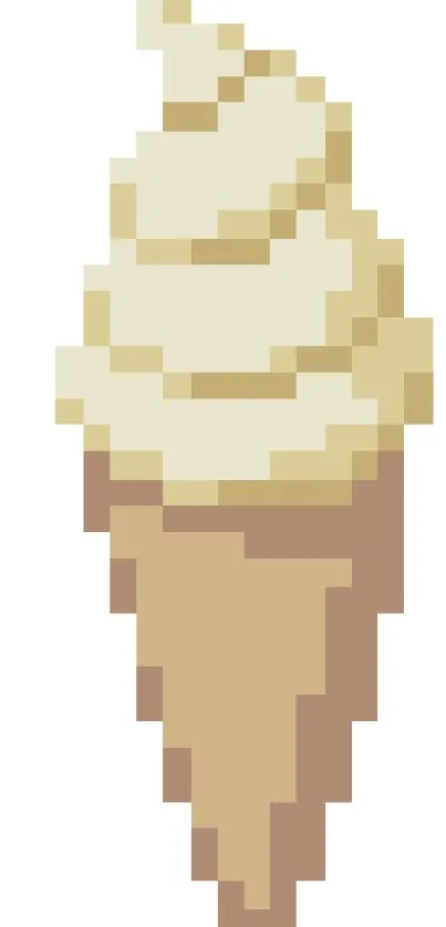 Pixel art ice cream cone on white background.