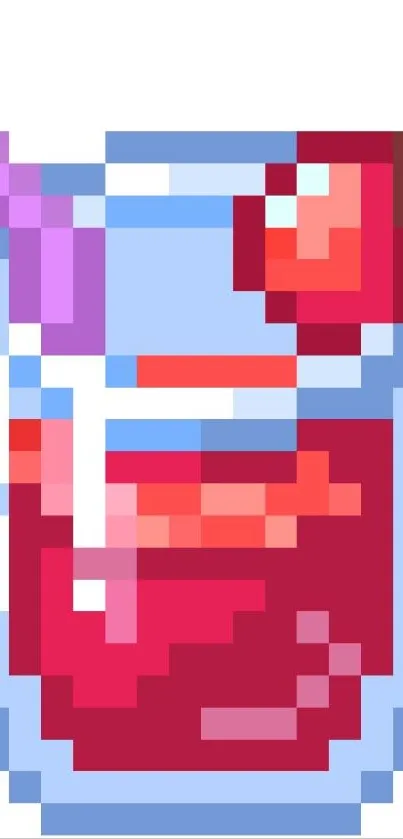 Pixel art wallpaper featuring a cherry juice design with vibrant colors and retro style.