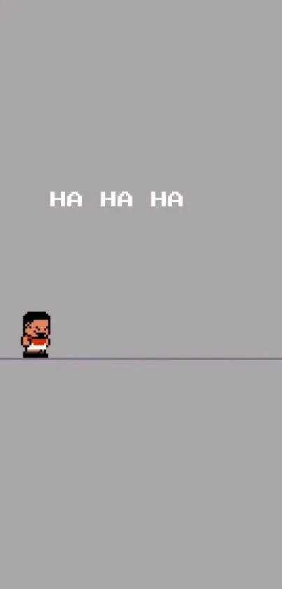 Pixel art character laughing on light gray background.