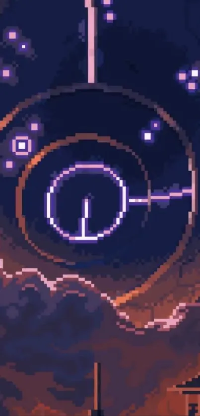 Pixel art night sky with cosmic patterns.