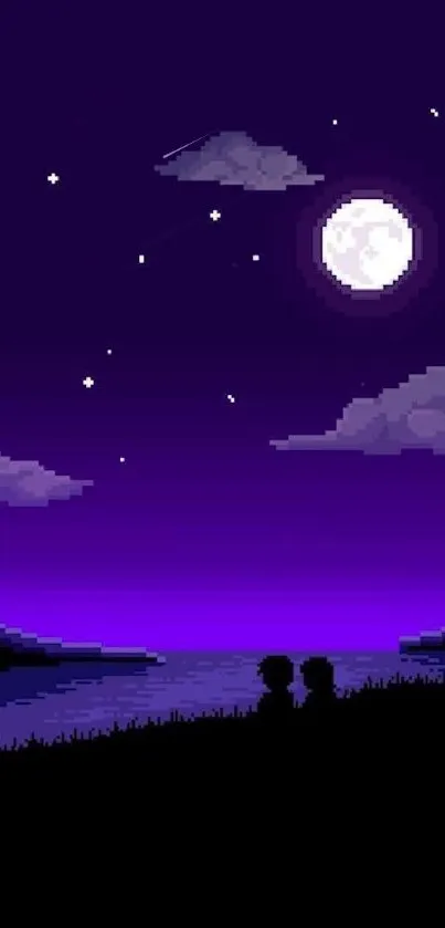 Pixel art night sky with moon and stars.