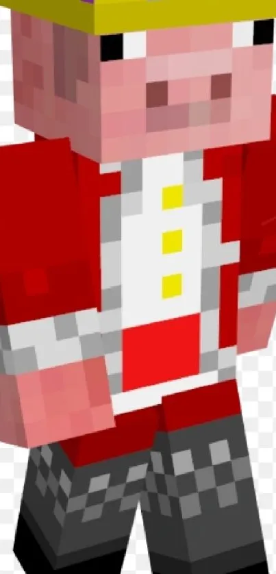 Pixelated Minecraft-style pig in red suit wallpaper.