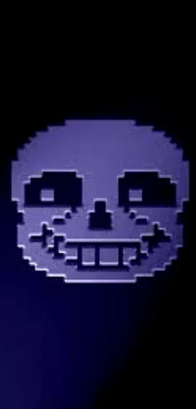 Purple pixelated skull on a dark background.