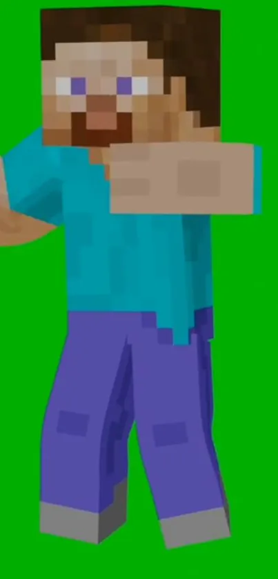 Pixelated gaming character on a green background.