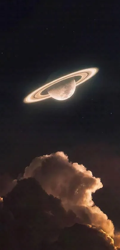Planet with rings and clouds wallpaper for mobile.