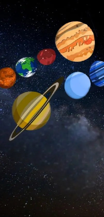 Solar system planets with starry sky backdrop wallpaper.