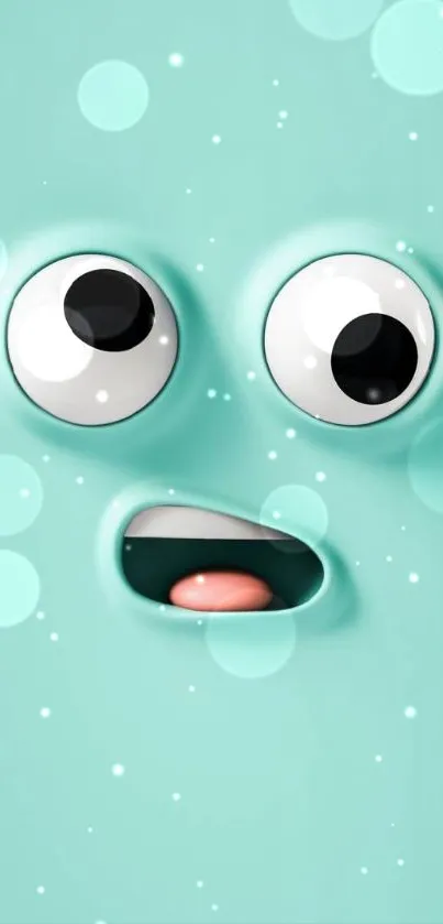 Playful 3D cartoon face on mint green background.