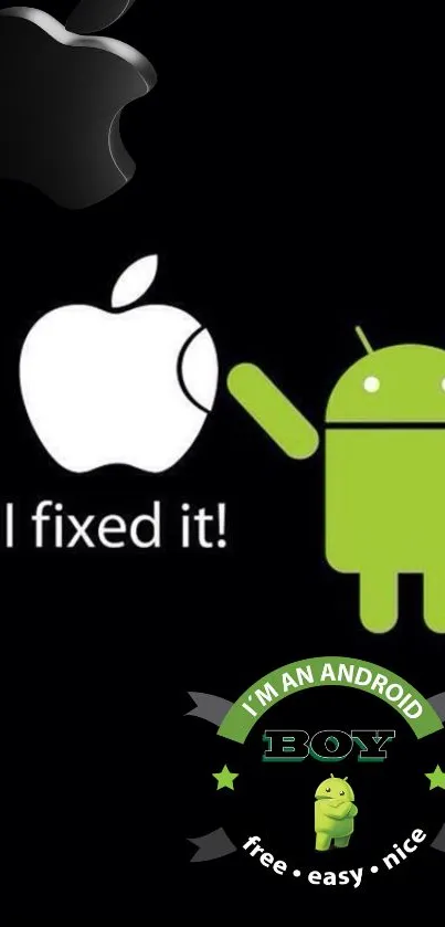 Android vs Apple humorous wallpaper for mobile devices.