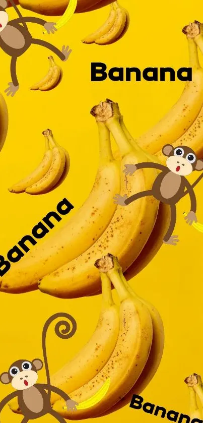 Yellow banana wallpaper with monkeys