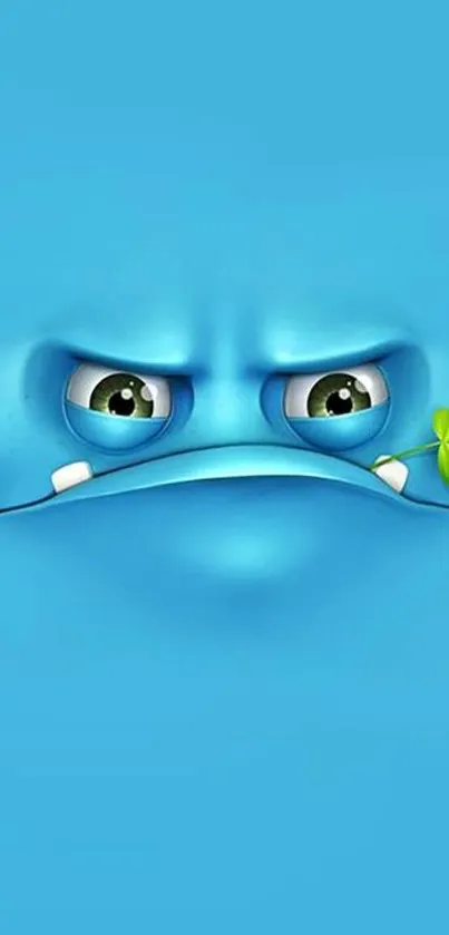 Playful blue cartoon face wallpaper with expressive eyes and vibrant colors.