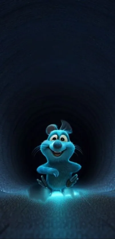 Blue animated creature in glowing tunnel wallpaper.