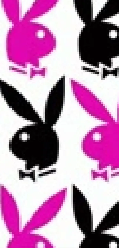 Pink and black bunny pattern wallpaper