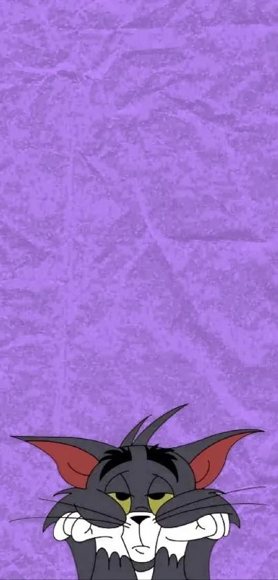 Cartoon cat with bored expression on purple background wallpaper.