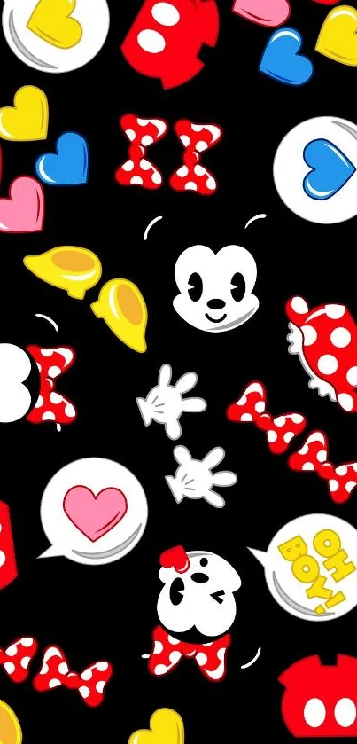 Colorful cartoon character wallpaper on black background.