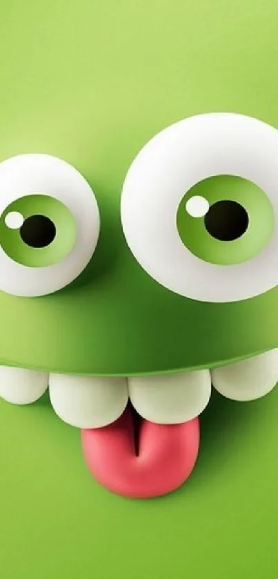 Playful and humorous green cartoon character on mobile wallpaper.