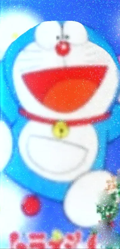 Vibrant and playful cartoon character on a blue background with sparkles.