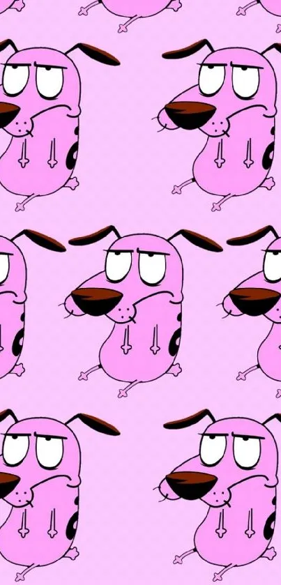 Cartoon pink dog pattern phone wallpaper.