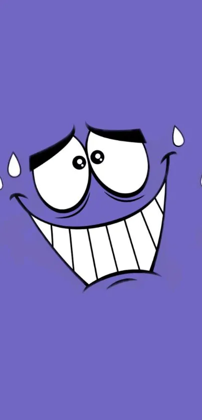 Cheeky cartoon face on purple mobile wallpaper.