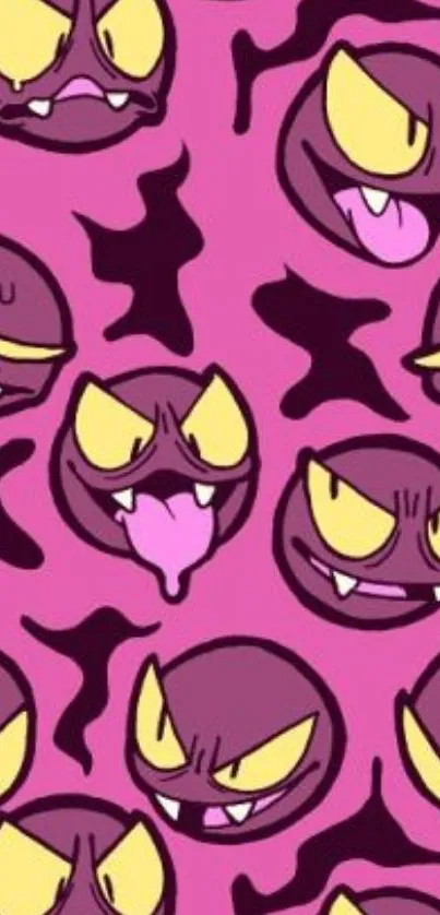 Playful purple cartoon monster background on pink wallpaper.