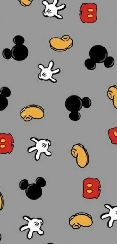 Mobile wallpaper with playful cartoon shapes on a gray background.