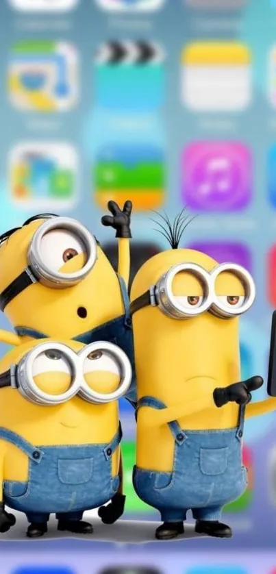 Playful yellow cartoon characters on smartphone screen.