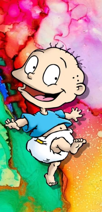 Cartoon character with colorful splash background wallpaper.