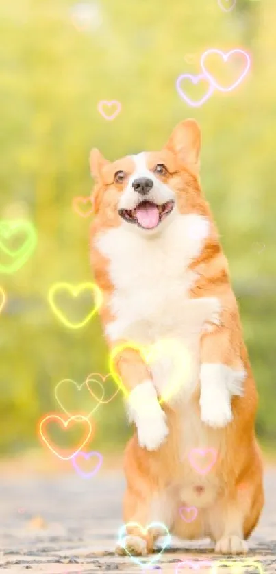 A playful Corgi stands on two legs in a sunlit park, bringing joy to the scene.