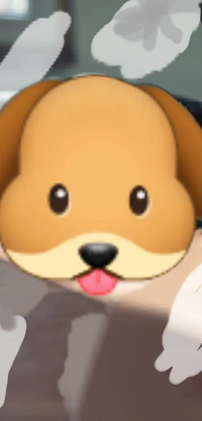 Vibrant mobile phone wallpaper featuring a playful dog emoji.