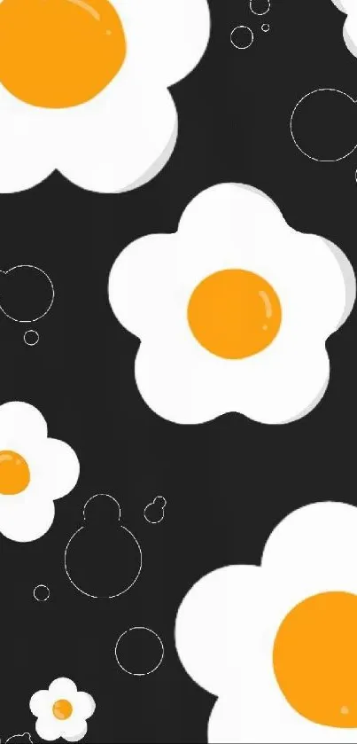 Cartoon-style fried eggs with dark background mobile wallpaper.