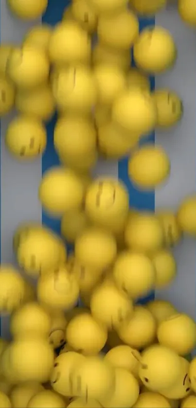 A cascade of yellow emojis on a blue and white background.