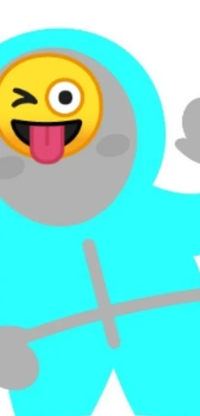 Vibrant emoji in blue suit with winking expression.