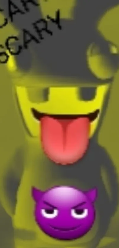 Yellow-green emoji monster with tongue sticking out.